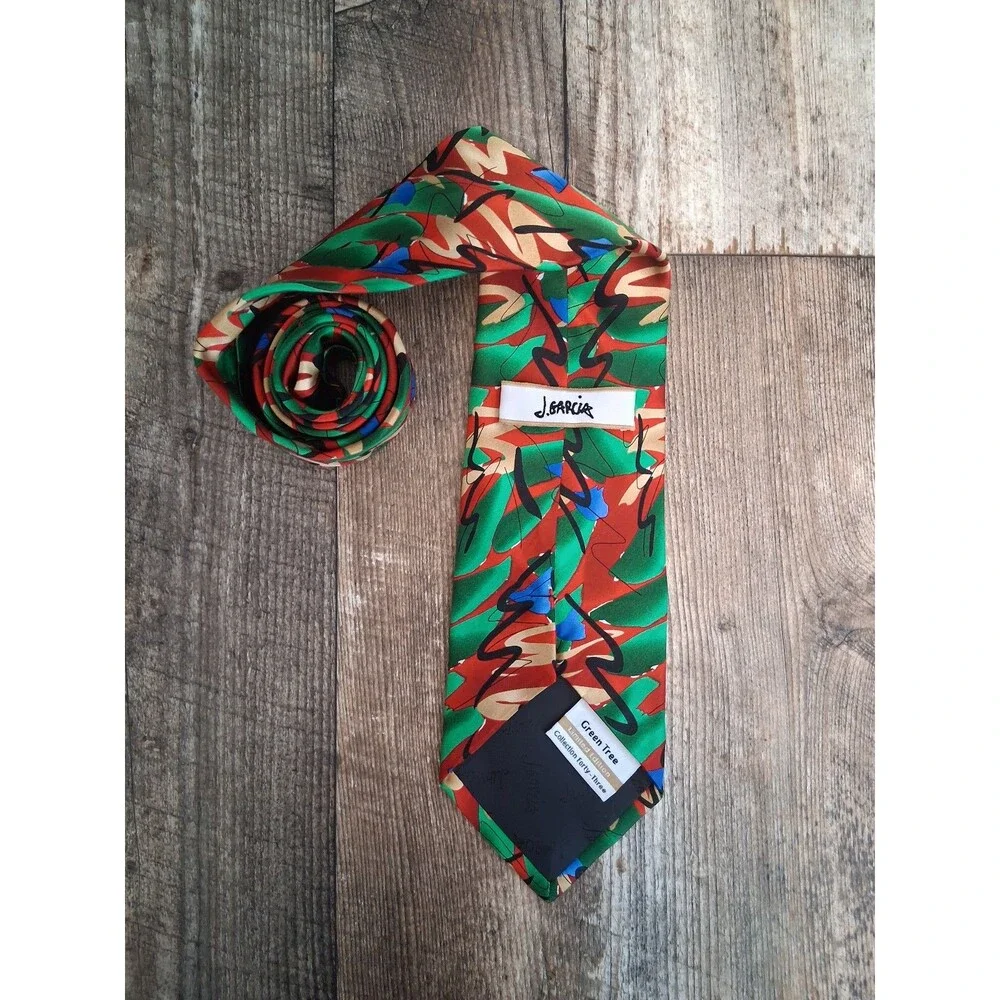 J Garcia Limited Edition Green Tree Collection 43 Silk Tie Abstract Artsy Green